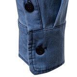 Men's Vintage Suede Color Block Washed Denim Long Sleeve Shirt 40200530M