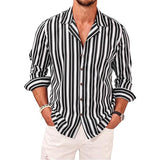 Men's Casual Striped Printed Lapel Long Sleeve Shirt 48494274Y