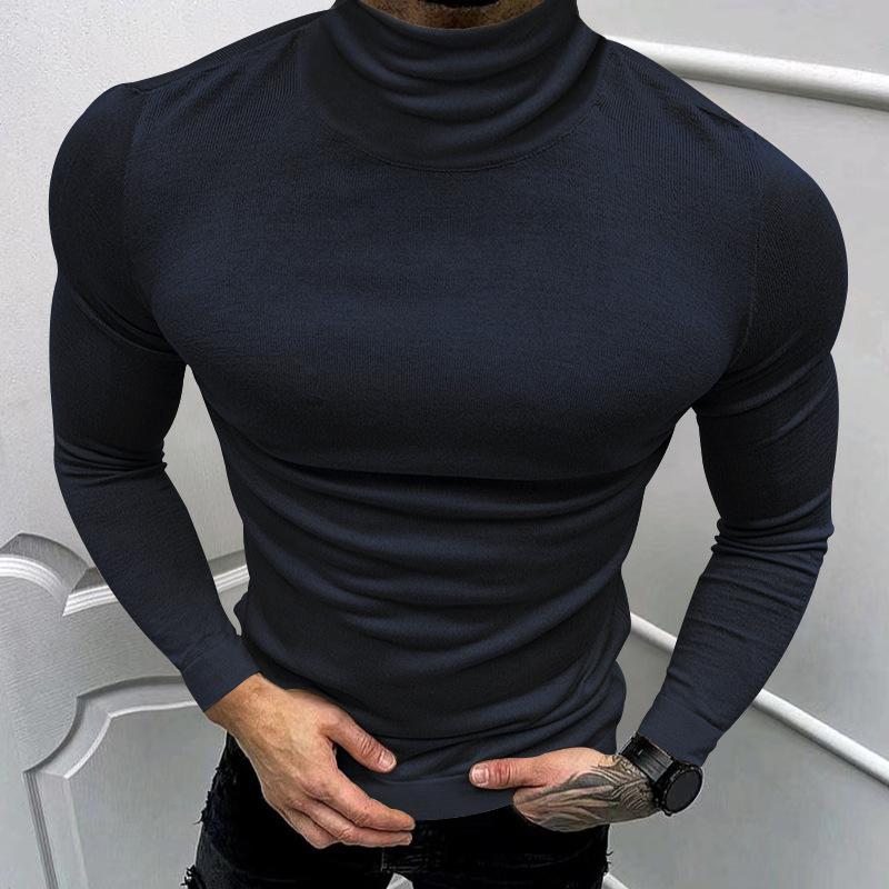 Men's Solid Color High Collar Long Sleeve Casual T-shirt 51848781Z