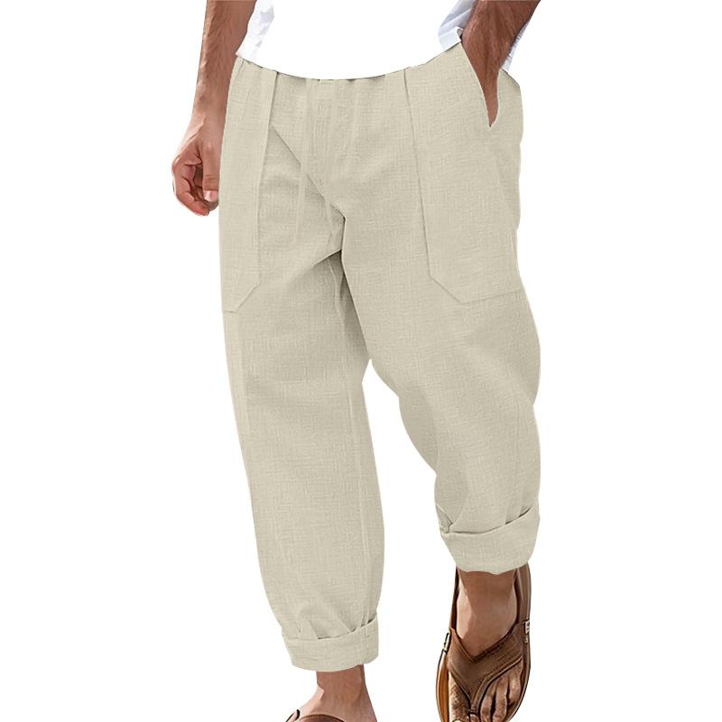 Herren Casual Baumwolle Leinen Atmungsaktive Bequeme Hose 27843483M