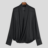 Men's Sexy Fashion V-neck Chiffon Twist Design Loose Long-sleeved Shirt 10578742M