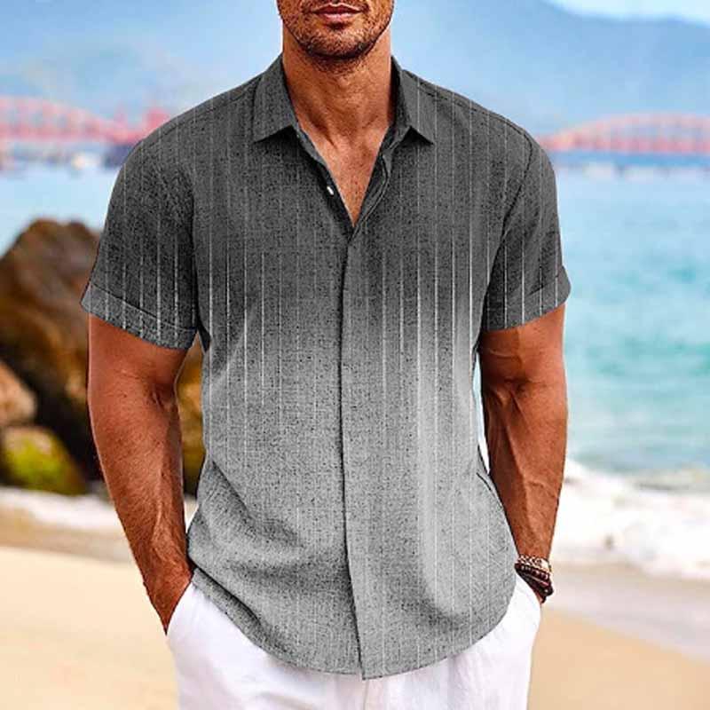 Men's Hawaiian Ombre Print Lapel Short Sleeve Shirt 81776145X