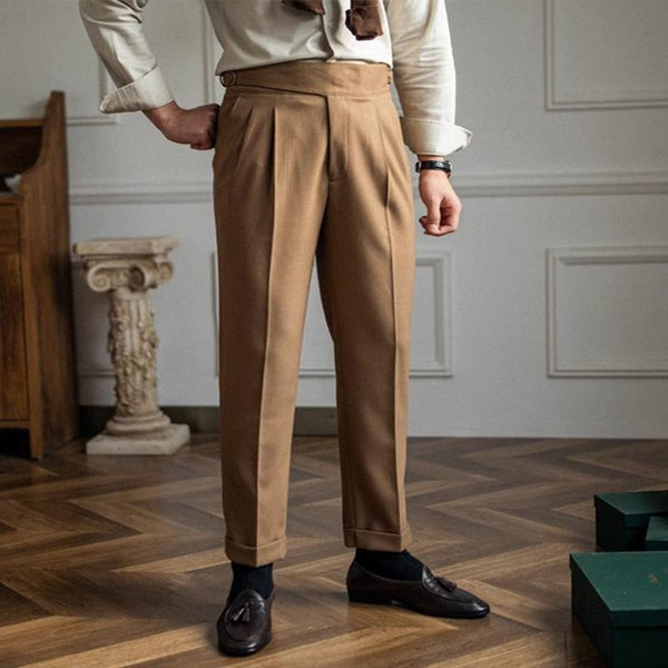 Men's British Neapolitan High Waist Slim Straight Trousers 23418848M