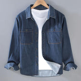 Men's Vintage Lapel Single Breasted Long Sleeve Denim Shirt 48569159M