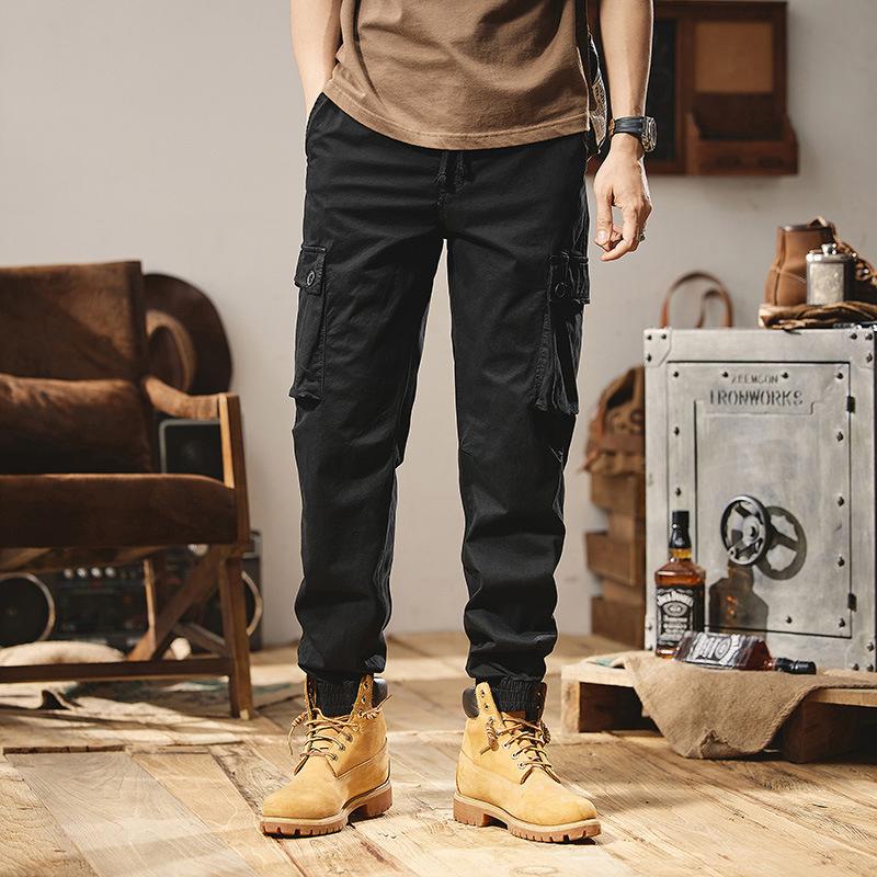 Men's Vintage Solid Color Multi-Pocket Cargo Pants 68640050Y