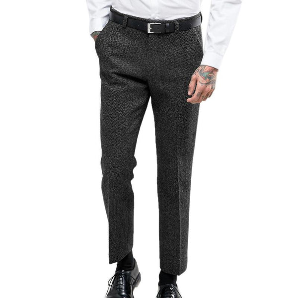 Men's Vintage Herringbone Straight Suit Pants (Belt Excluded) 14991449M