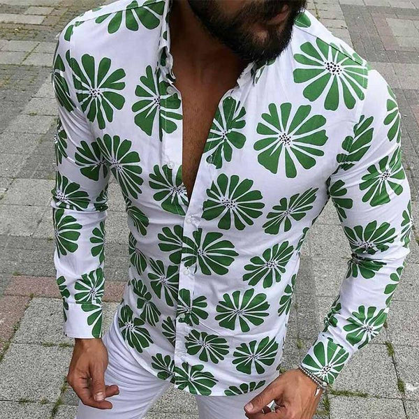 Men's Retro Casual Floral Print Long Sleeve Shirt 27221923TO