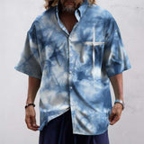 Men's Casual Sfumato Cross Lapel Short-sleeved Shirt 94667114TO