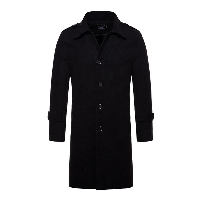 Men's Solid Color Single Breasted Trench Coat Long Coat 24432845X