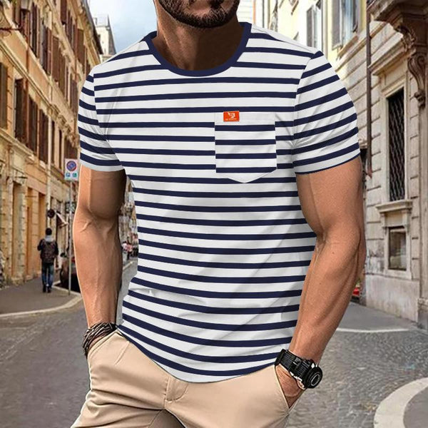 Men's Retro Striped Chest Pocket Short Sleeved T-Shirt 89640800Y