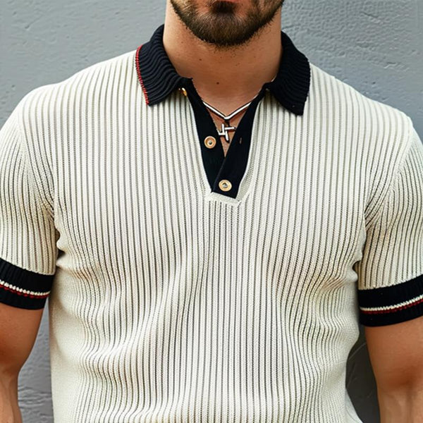 Men's Contrast Color Short-sleeved Casual Knitted POLO Shirt 67535684X