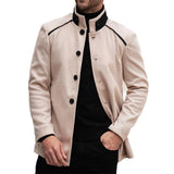 Men's Retro Stand Collar Contrast Color Mid-Length Coat 84735663X