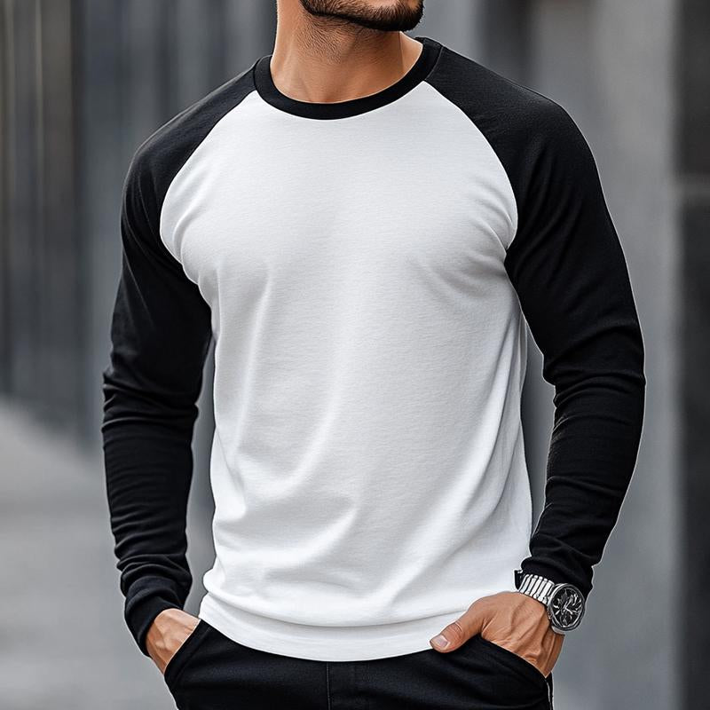 Men's Retro Casual Colorblock Round Neck Long Sleeve T-Shirt 40197819TO