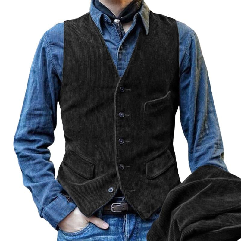 Men's Vintage Corduroy Multi-Pocket Suit Vest 18592365Y