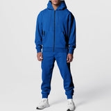 Men's Casual Solid Color Fleece Slim Fit Hooded Zipper Sweatshirt Sweatpants Set 53700824M
