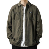 Men's Casual Cotton Patch Pocket Loose Lapel Long Sleeve Shirt 31889485M