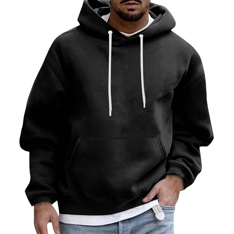 Men's Solid Color Loose Casual Fleece Pocket Hoodie 51863163X