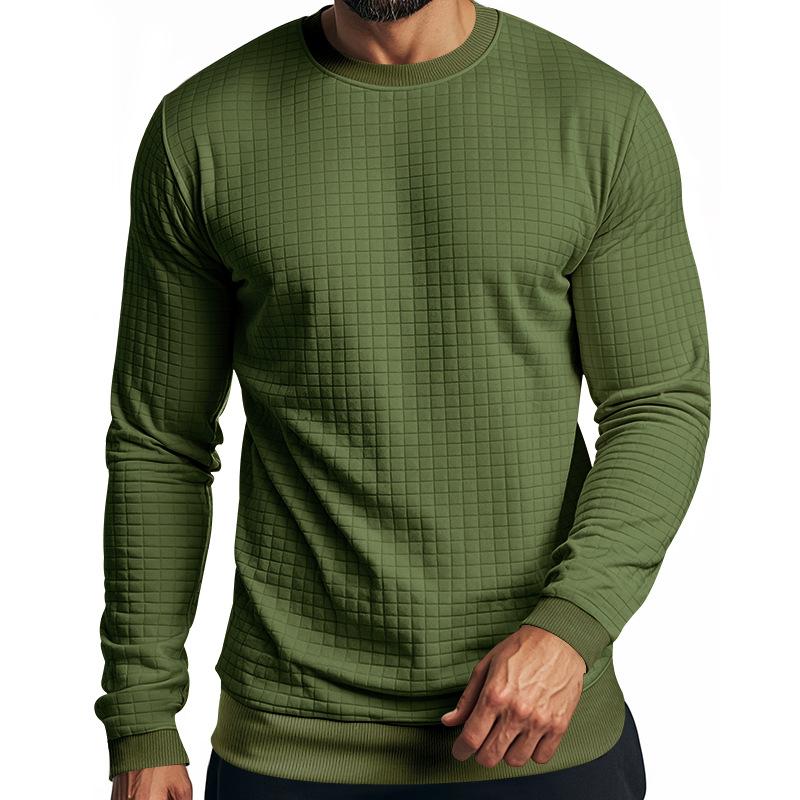 Men's Solid Color Small square Round Neck Long Sleeve T-shirt 43246103Z