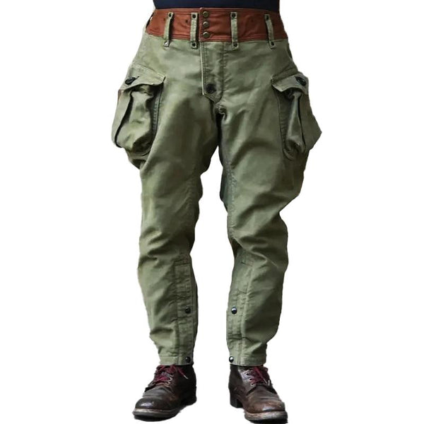 Men's Retro Solid Color Multi-Pocket Loose Cargo Pants 91271337Y