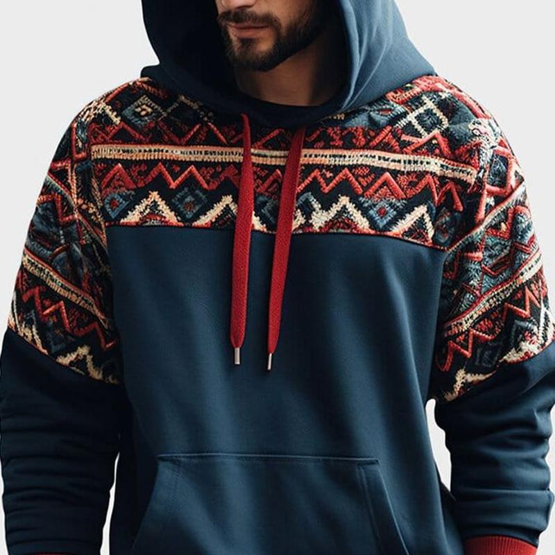 Men's Retro Loose Printed Patchwork Hoodie 61299979U