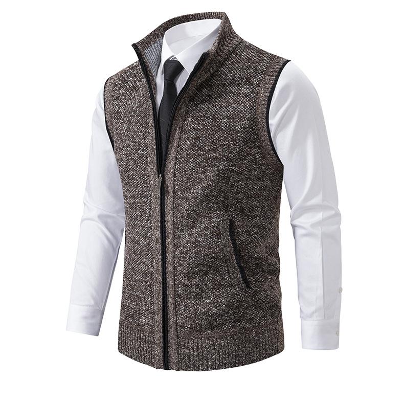 Men's Stand Collar Sleeveless Knitted Fleece Vest (without shirt)07402474X