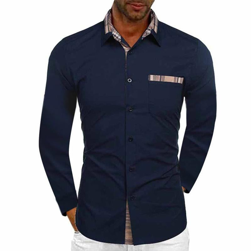 Men's Casual Plaid Stitching Lapel Long Sleeve Shirt 34110663Y