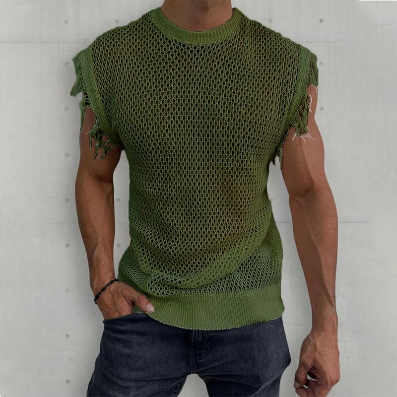 Camiseta sin mangas con cuello redondo, de punto, de color liso, informal, para hombre 40348544Y