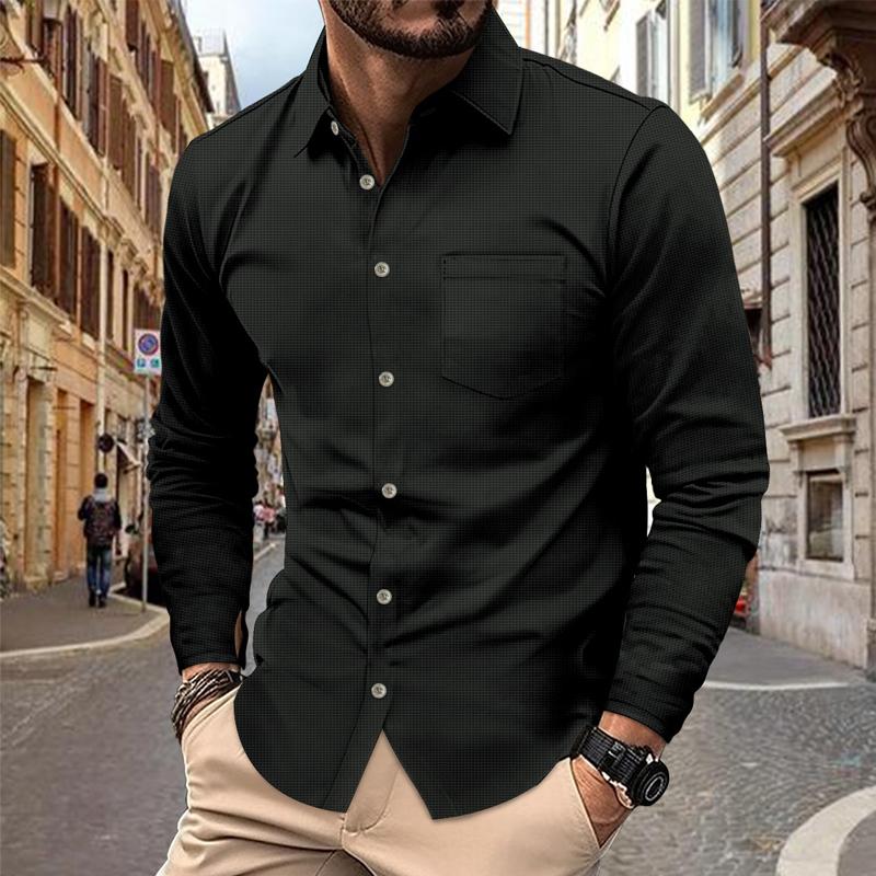 Men's Waffle Solid Long Sleeve Shirt 91367481X