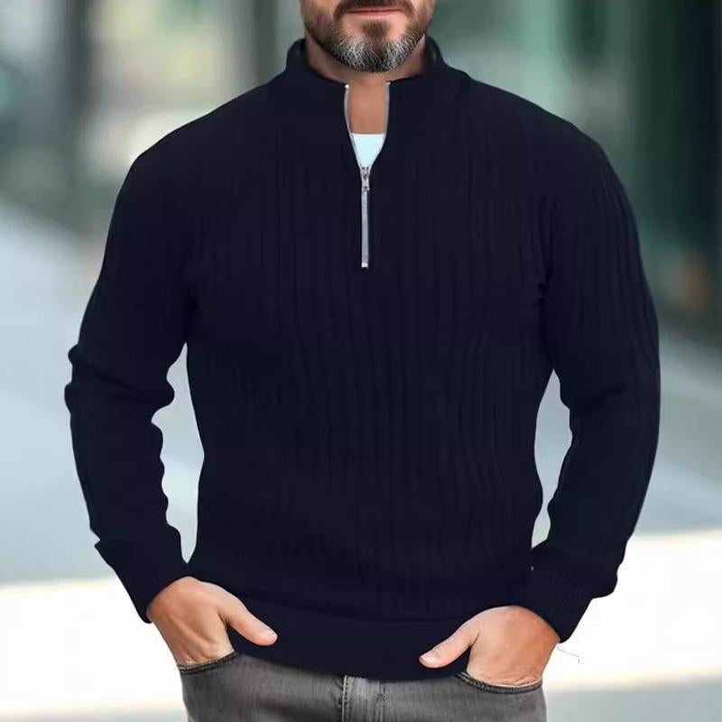 Men's Solid Color Knitted Stand Collar Half Zip Sweater 13665071X