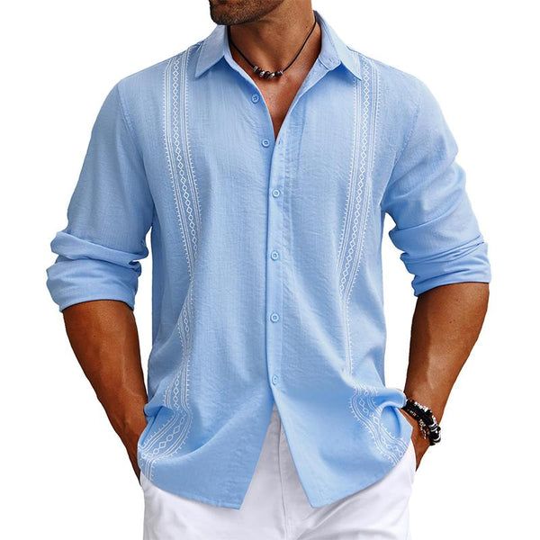 Men's Casual Printed Lapel Long Sleeve Shirt 53530437X