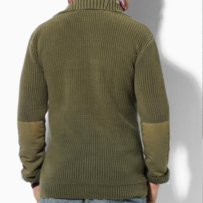 Men's Solid Color Lapel Multi-pocket Knitted Jacket 91258321X