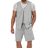 Men's Casual Loose Solid Color Sleeveless Vest Shorts Set 61445702X