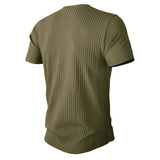Men's Solid Striped Round Neck Short Sleeve Sports Fitness T-shirt 26384154Z