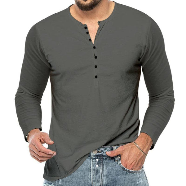 Men's Casual Solid Color Henley Collar Long Sleeve T-Shirt 22159634Y