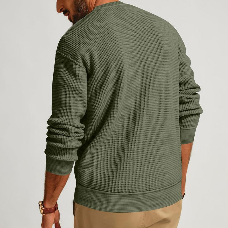 Men's Loose Crew Neck Waffle Henley Sweatshirt 92516898X