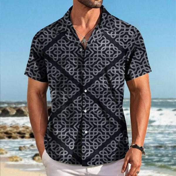 Men's Retro Palace Style Lapel Short-sleeved Shirt 40710447TO