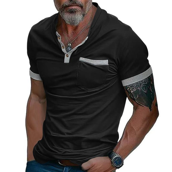 Men's Solid Henley Neck Chest Pocket Short Sleeve T-Shirt 49424107Y