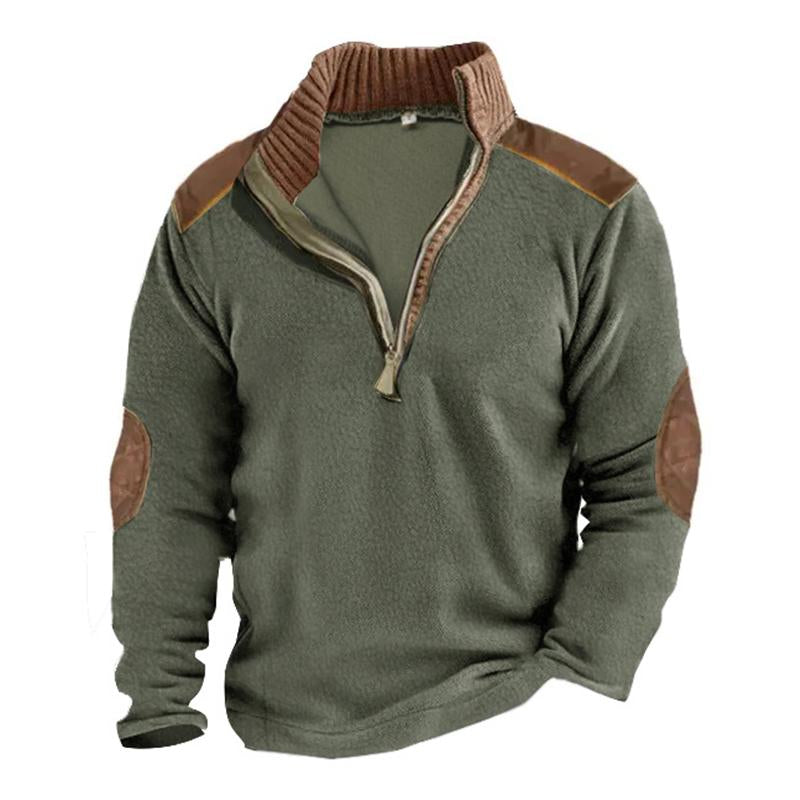 Men's Casual Stand Collar Thickened Polar Fleece Patchwork Warm Tactical Sweatshirt 45480068M