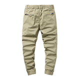 Men's Casual Solid Color Cotton Multi-Pockets Elastic Waist Cargo Pants 34479237M