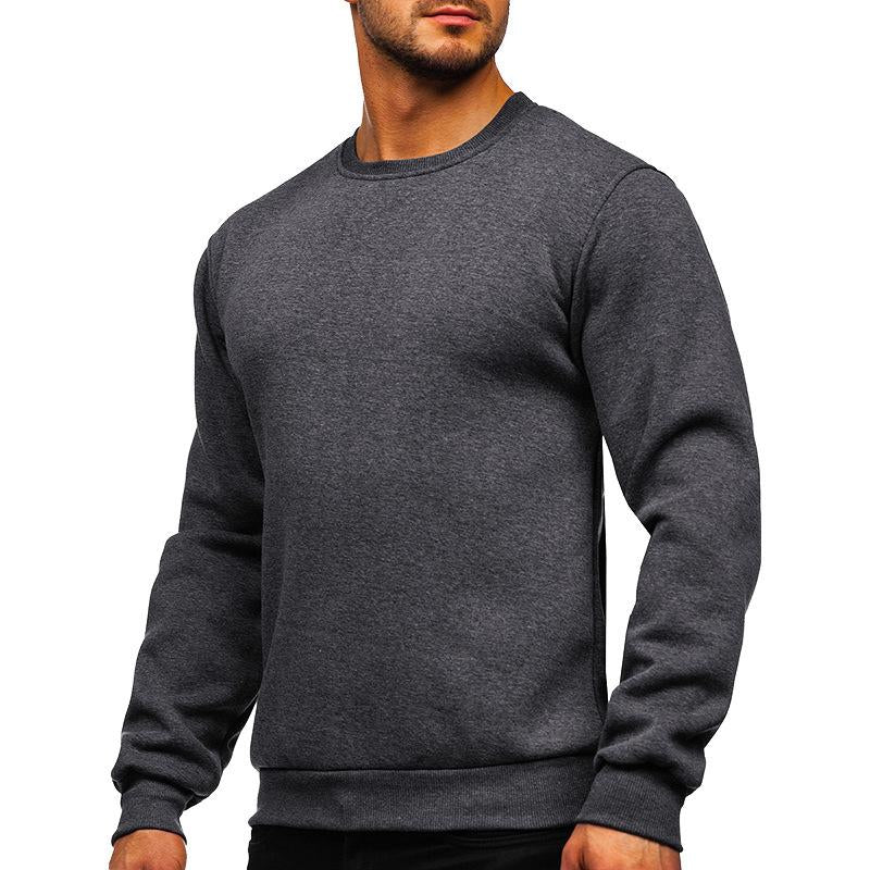Men's Casual Solid Color Long Sleeve Loose Round Neck Sweatshirt 35918955Y