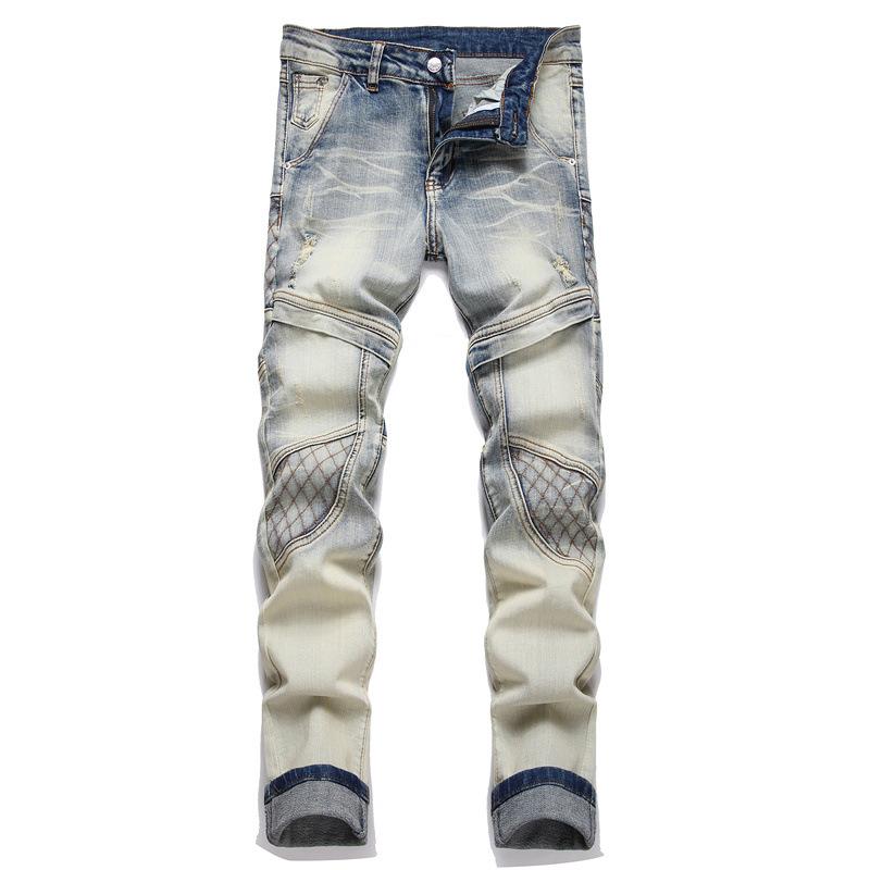 Men's Punk Patchwork Ripped Stretch Jeans 32517765U