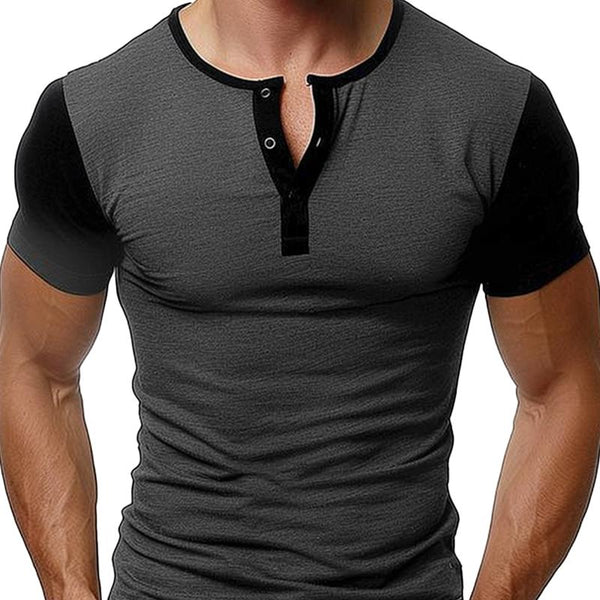 Men's Casual Colorblock Patchwork Henley Collar Short Sleeve T-Shirt 55729032M
