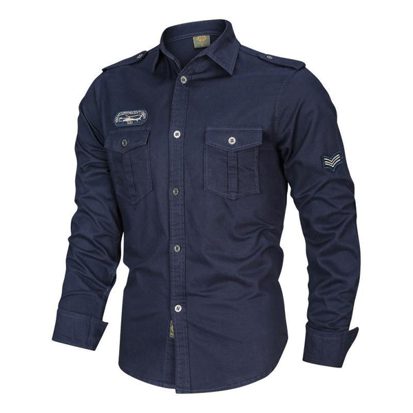 Men's Casual Solid Color Cotton Long Sleeve Cargo Shirt 50323941Y