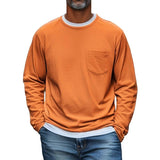 Men's Solid Color Chest Pocket Round Neck Long Sleeve T-Shirt 12455415Y