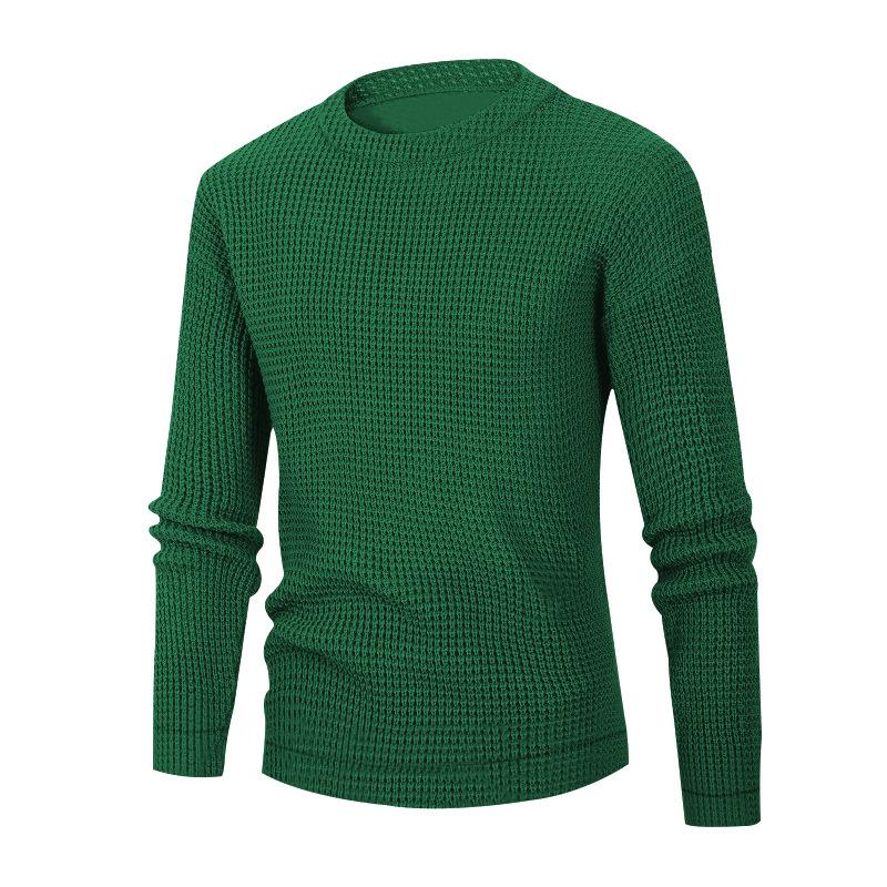 Men's Solid Color Waffle Round Neck Bottoming Sweater 75924830X