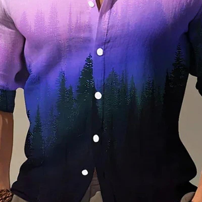 Men's Gradient Long Sleeve Lapel Shirt 82108433X