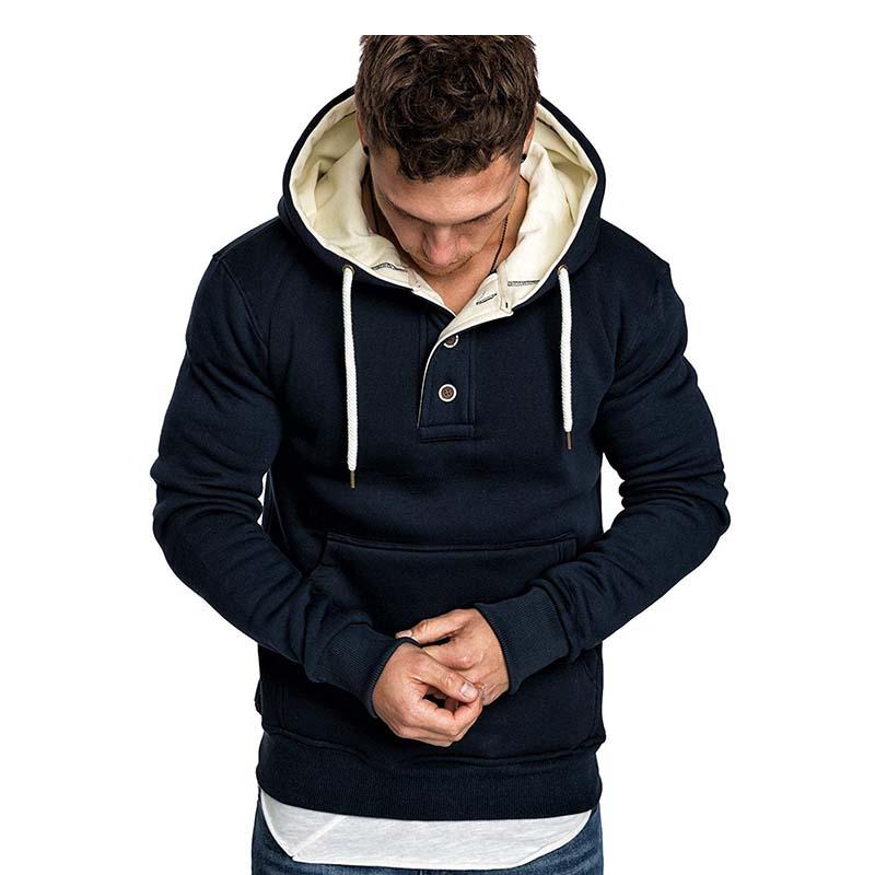 Men's Classic Casual Slim Fit Button-stitched Solid Color Hoodie 89327392K