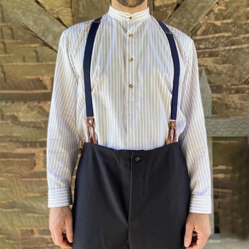 Men's Stand Collar Retro Striped Long Sleeve Shirt 36649718X