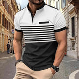 Men's Colorblock Striped Henley Collar Short Sleeve Casual T-shirt 07381888Z