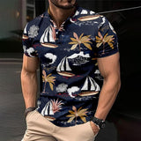 Men's Palm Hawaiian Print Button Down Short Sleeve T-Shirt 88497448X